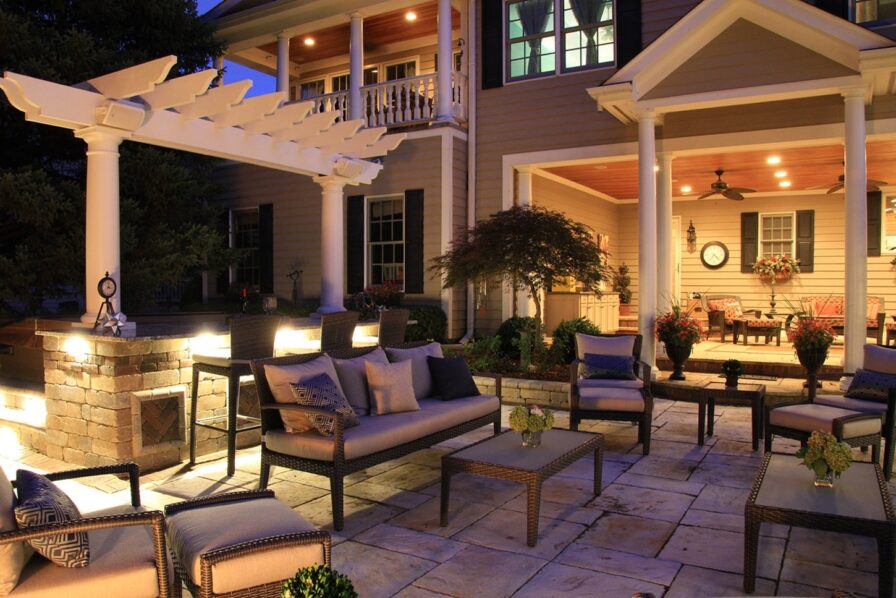 Blue Seating Pergola Night