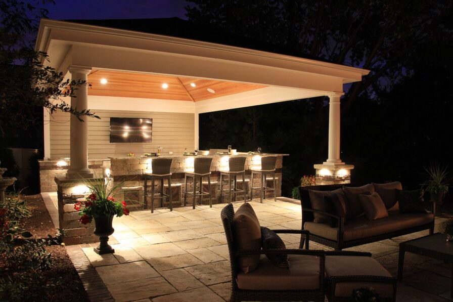 Wood Ceiling Kitchen Night Wide