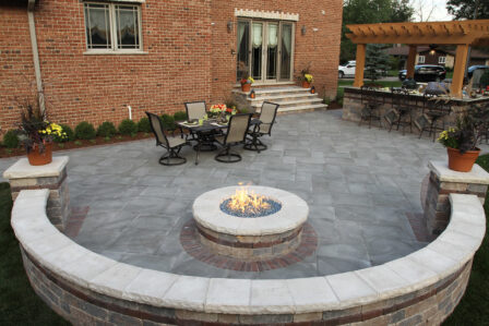 Stone Fire Pit With Stone Wall Surround